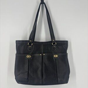Franklin Covey Black Leather Large Business Tote Bag Executive Laptop Career